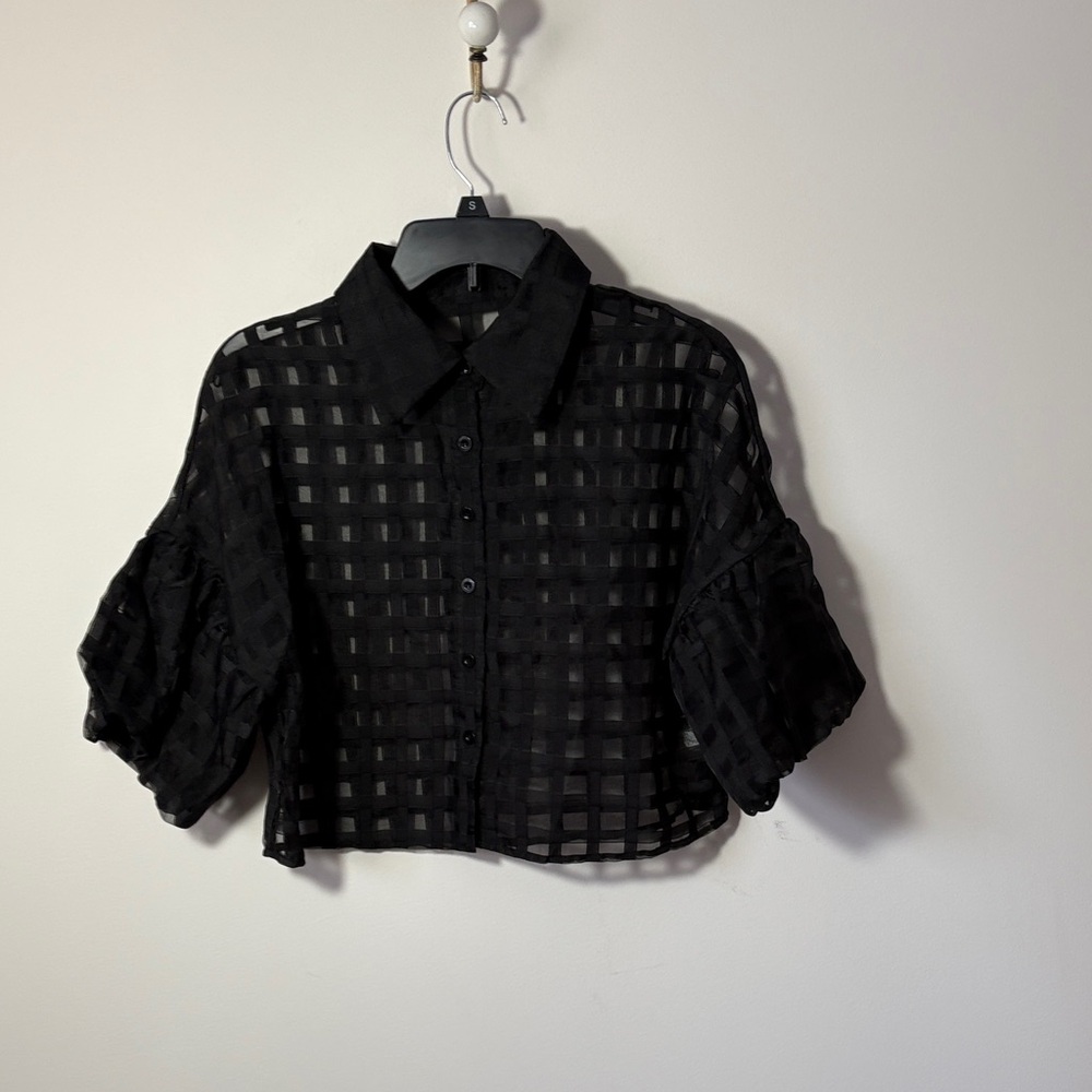 Source Unknown Black Grid Blouse - image 1